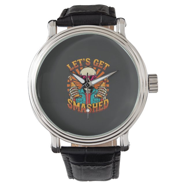 Rolig Halloween Skelett Öl Smashed Design_1 Armbandsur (Framsida)
