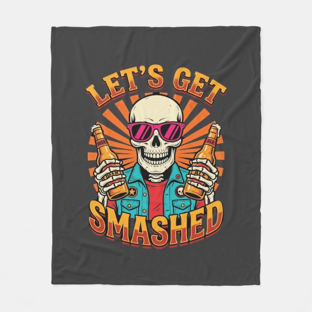 Rolig Halloween Skelett Öl Smashed Design_1 Fleecefilt (Framsidan)
