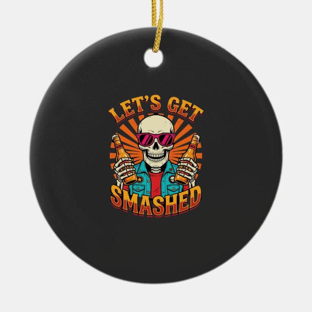 Rolig Halloween Skelett Öl Smashed Design_1 Julgransprydnad Keramik (Framsidan)
