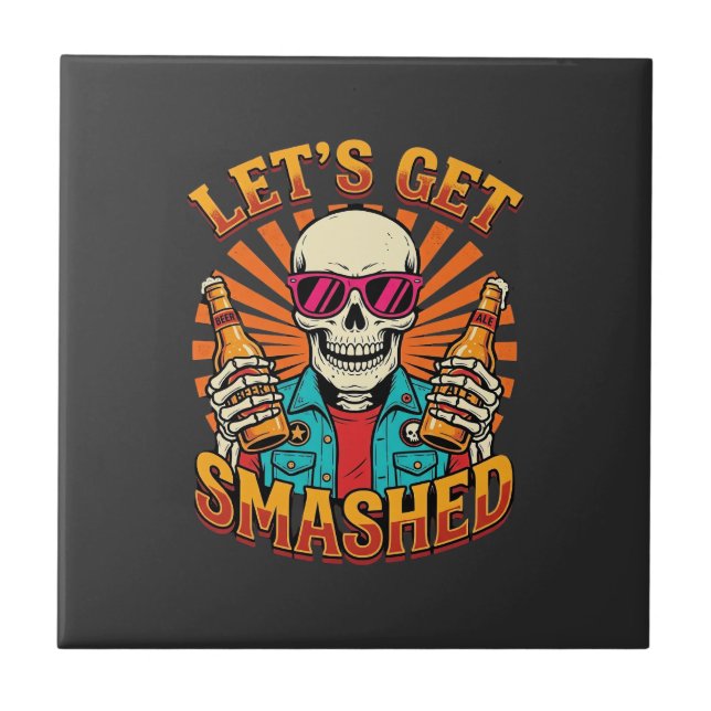 Rolig Halloween Skelett Öl Smashed Design_1 Kakelplatta (Framsidan)
