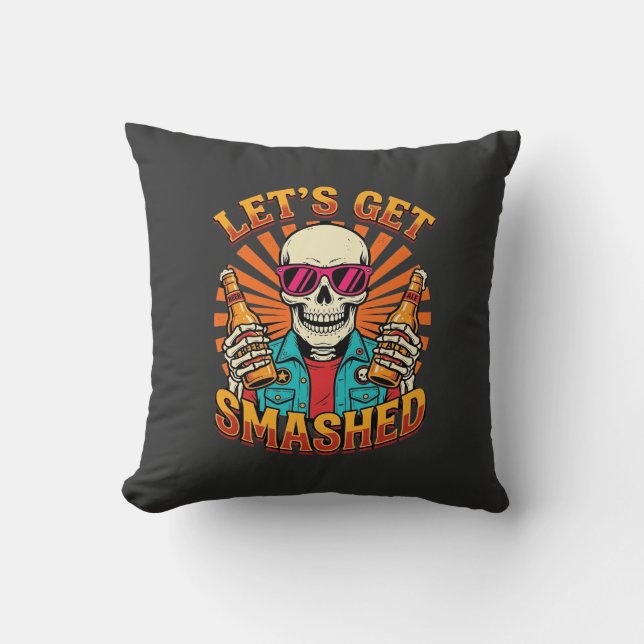 Rolig Halloween Skelett Öl Smashed Design_1 Kudde (Framsida)