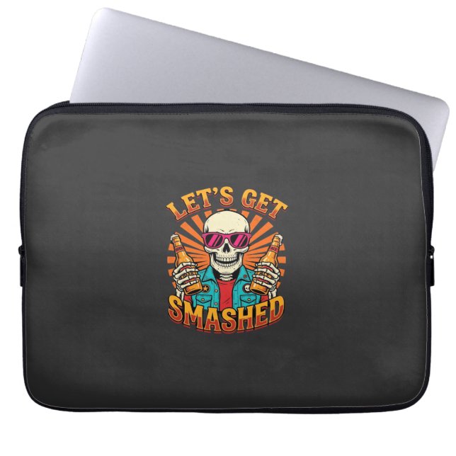 Rolig Halloween Skelett Öl Smashed Design_1 Laptop Fodral (Framsidan)