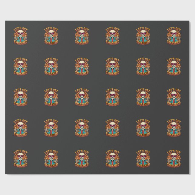 Rolig Halloween Skelett Öl Smashed Design_1 Presentpapper (Platt)