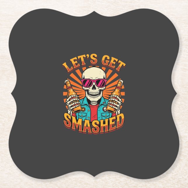 Rolig Halloween Skelett Öl Smashed Design_1 Underlägg Papper (Framsida)