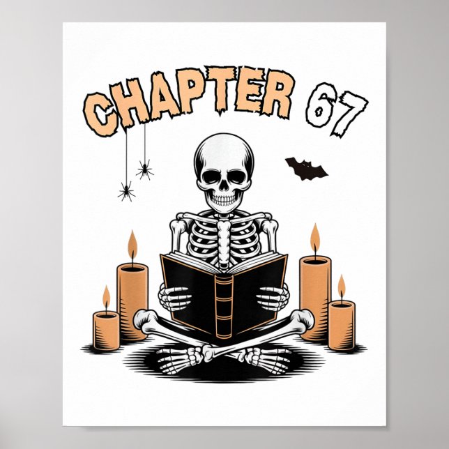 Rolig Halloween-skelett som läser bok 67 memes _2  Poster (Framsidan)