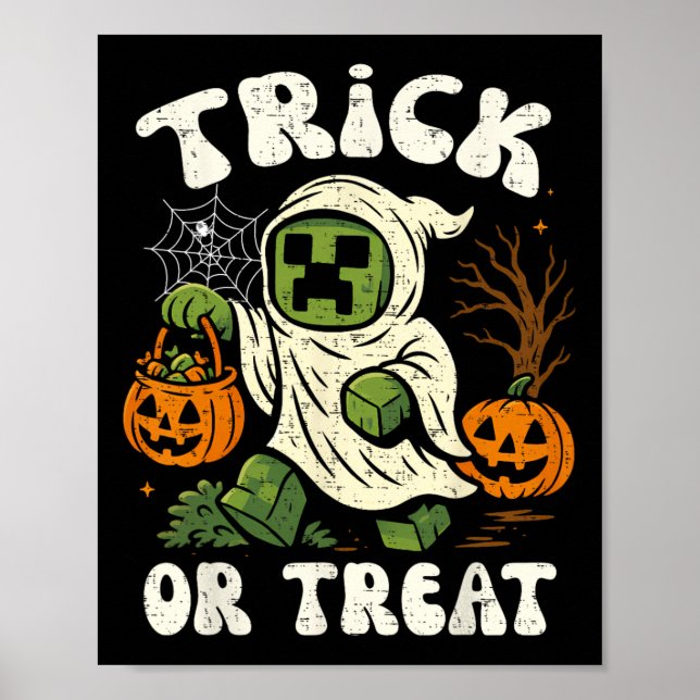 Rolig Halloween-spelare Pixel Barn Trick Or Treat  Poster (Framsidan)