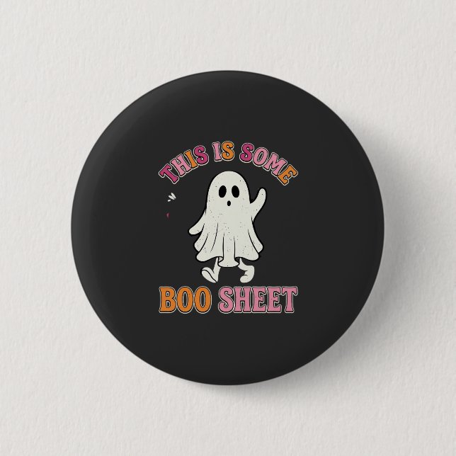 Rolig Halloween Spök Boo Ark Floral Retro Design Knapp (Framsida)