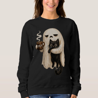 Rolig Halloween Spök Katt, Meh Kaffe Kuslig Katt T Shirt