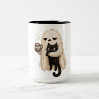Rolig Halloween Spök Katt, Meh Kaffe Kuslig Katt Två-Tonad Mugg