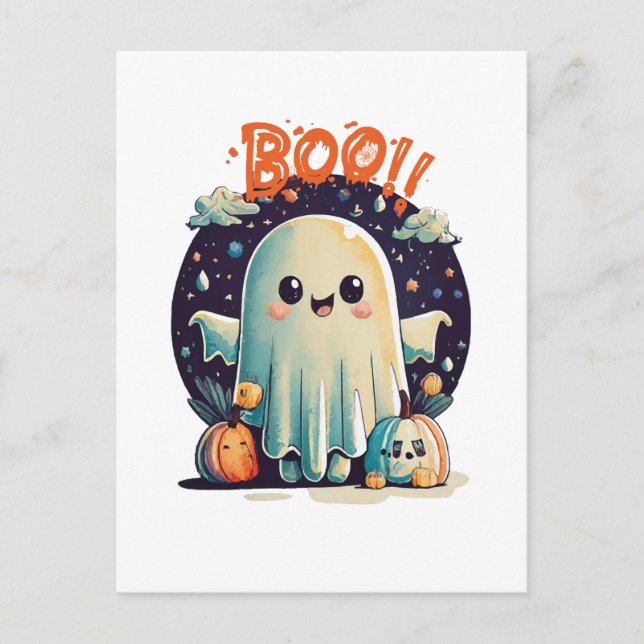 Rolig Halloween-spöke Boo i galaxen Vykort (Framsida)