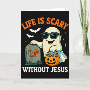 Rolig Halloween-spöke Livet är läskigt utan Jesus Kort