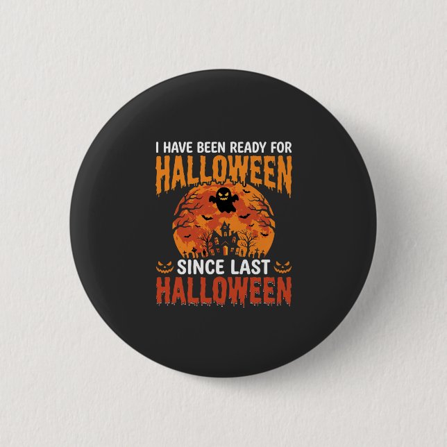 Rolig Halloween Spökhus Spök Måne Design Knapp (Framsida)