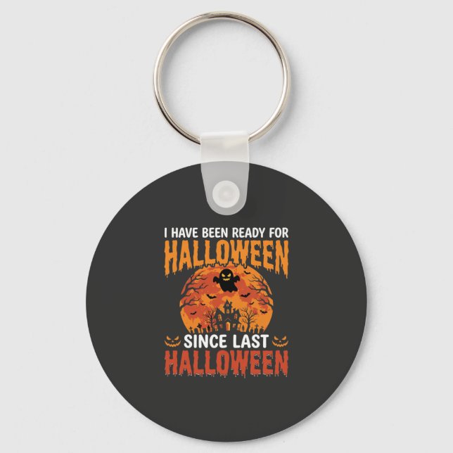 Rolig Halloween Spökhus Spök Måne Design Nyckelring (Framsida)