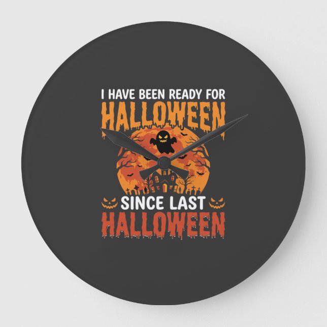 Rolig Halloween Spökhus Spök Måne Design Stor Klocka (Framsida)
