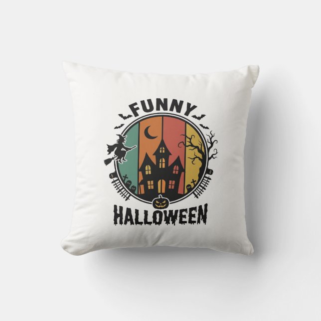 Rolig Halloween Spökhus Vintage Vektor Desig Kudde (Framsida)