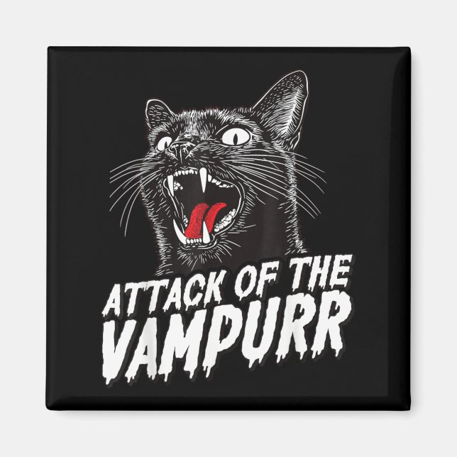 Rolig Halloween Svart Katt Katter Vampyr Attack Av Magnet (Framsidan)