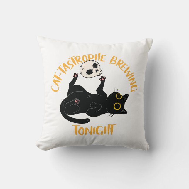 rolig halloween svart katt kudde (Framsida)