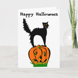 Rolig Halloween svart katt och pumpa Kort