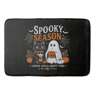 Rolig Halloween Svart Katt och Spöke Kaffeälskare Badrumsmatta