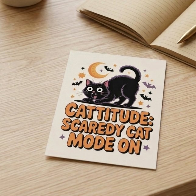Rolig Halloween Svart Katt Rädd Mode På Vykort (cattitude postcard 1)