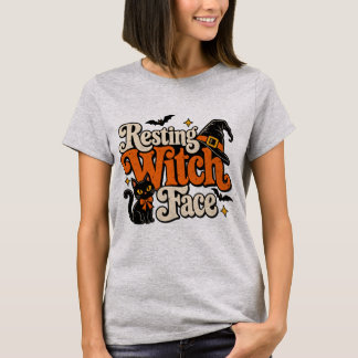 Rolig Halloween T-Shirt Med Häxans Ansikte