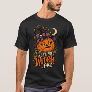Rolig Halloween-tröja med pumpa och häxa i vila T Shirt