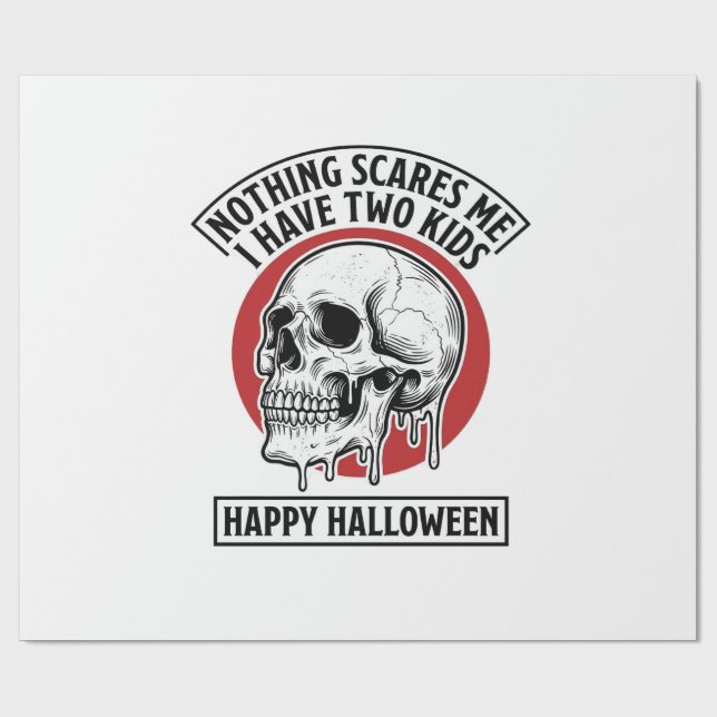 Rolig Halloween Två Barn Dödskalle T-Shirt Design_ Presentpapper (Platt)