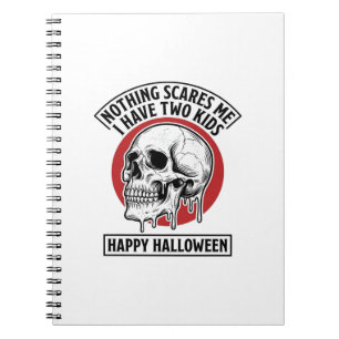 Rolig Halloween Två Barn Dödskalle Tröja Design_1 Anteckningsbok
