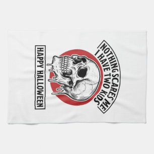 Rolig Halloween Två Barn Dödskalle Tröja Design_1 Kökshandduk