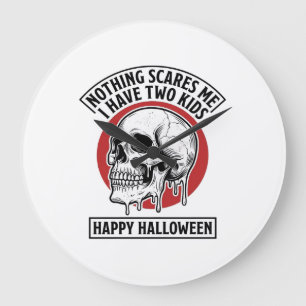 Rolig Halloween Två Barn Dödskalle Tröja Design_1 Stor Klocka