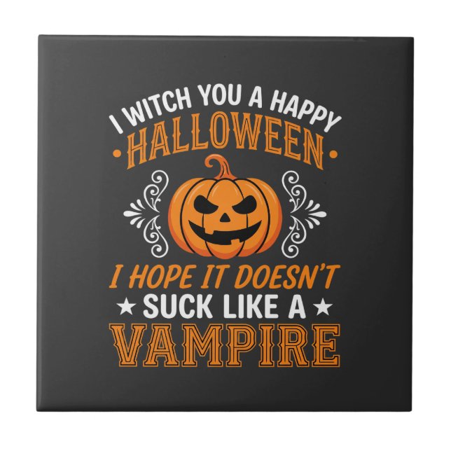 Rolig Halloween Vampyr Pumpa Kakelplatta (Framsidan)