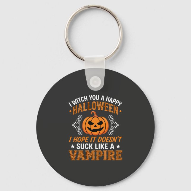 Rolig Halloween Vampyr Pumpa Nyckelring (Framsida)