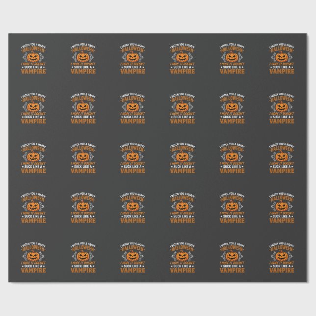 Rolig Halloween Vampyr Pumpa Presentpapper (Platt)