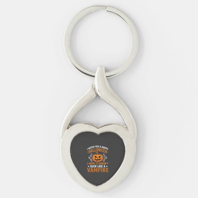 Rolig Halloween Vampyr Pumpa Twisted Heart Silverfärgad Nyckelring (Framsidan)