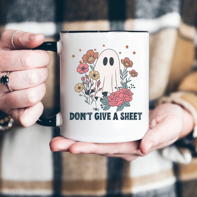 Rolig Halloween Vintage Spöke & Blomma Kaffemugg (Skapare uppladdad)