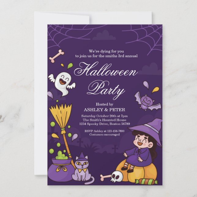 Rolig Halloweenfest för barn Inbjudan Spöke Pumpa  (Framsida)