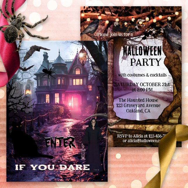 Rolig Halloweenfest med Whimsy och Skräck Inbjudningar (Whimsical Halloween party invitation with spooky, scary and fun ingredients for a cocktail)