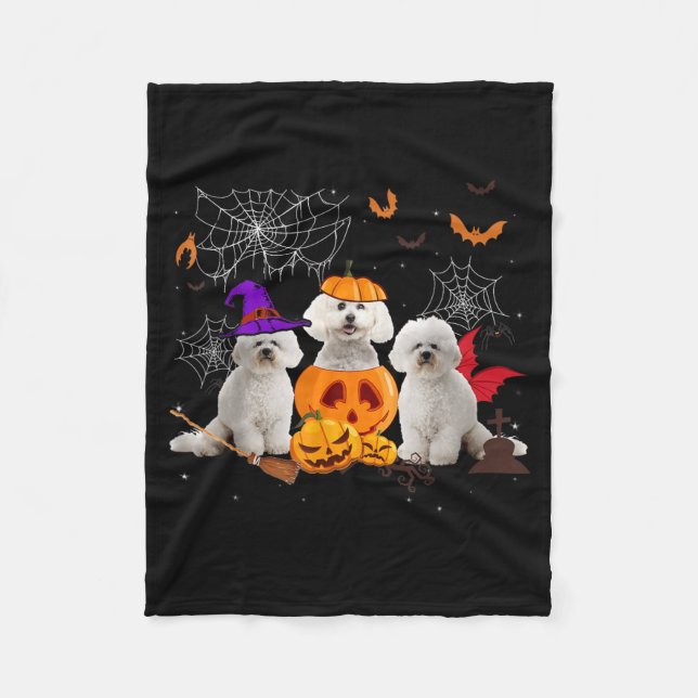 Rolig Halloweenhäxa Bichon Frise Hund Halloween Fleecefilt (Framsidan)