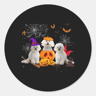 Rolig Halloweenhäxa Bichon Frise Hund Halloween Runt Klistermärke