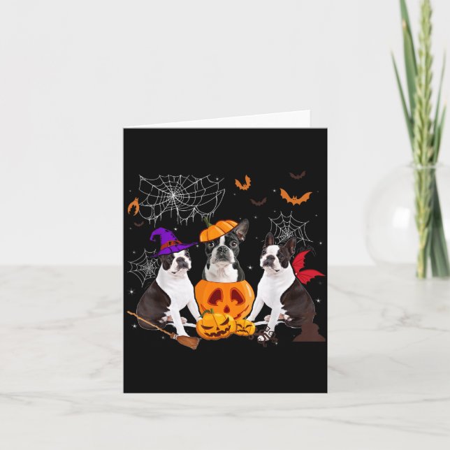 Rolig Halloweenpumpa Häxa Boston Terrier Hund Hall Kort (Framsida)
