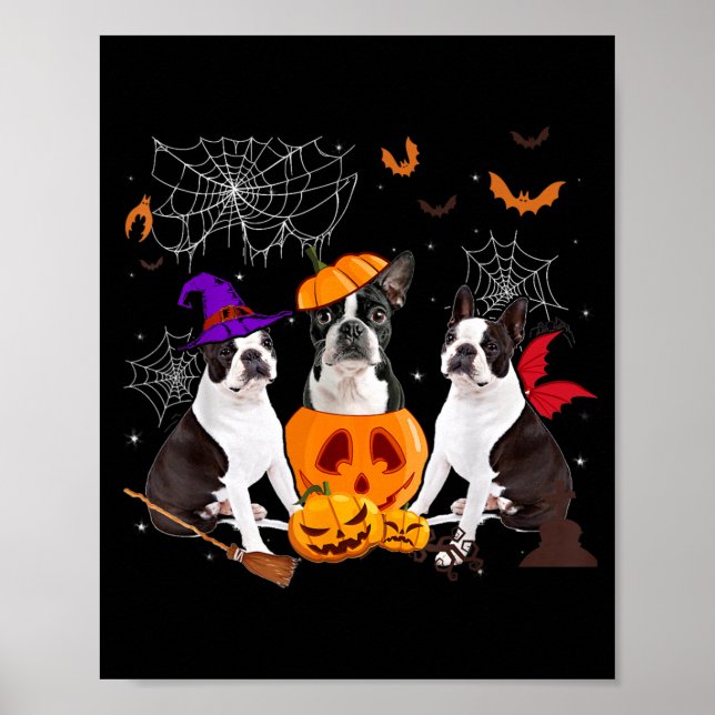 Rolig Halloweenpumpa Häxa Boston Terrier Hund Hall Poster (Framsidan)