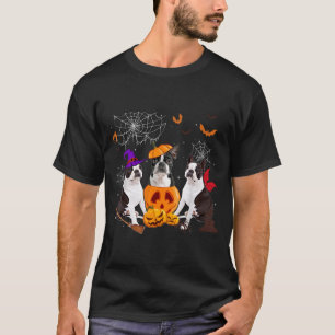 Rolig Halloweenpumpa Häxa Boston Terrier Hund Hall T Shirt
