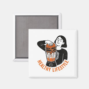 Rolig hälsosam livsstil Burger Mixer Linocut Magnet