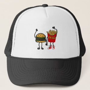 Rolig hamburgare- och pommes fritestecknadkonst truckerkeps