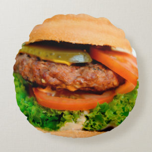Rolig hamburgareCheeseburger All över tryckmat Rund Kudde