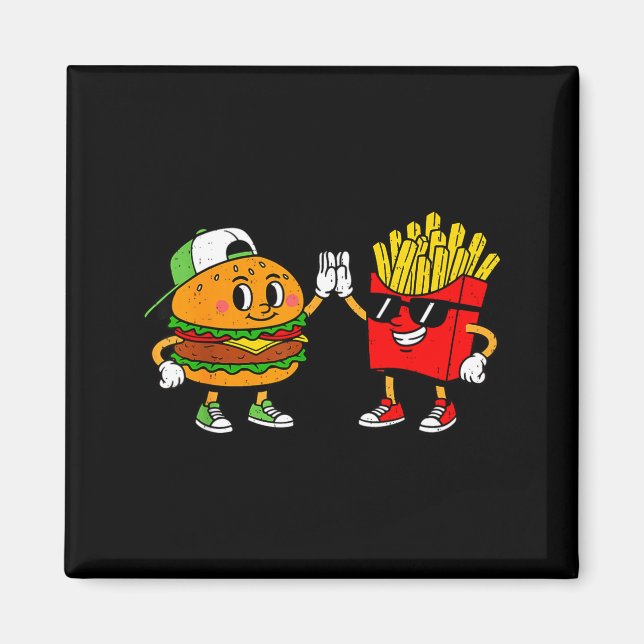 Rolig Hamburger Pommes Frites Combo Snacks Snabbma Magnet (Framsidan)