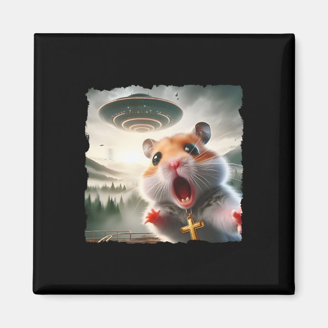 Rolig hamster-selfie med alien-resa meme husdjur c magnet (Framsidan)