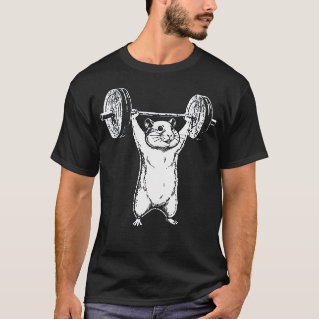 Rolig Hamster Tyngdlyftning Gym Träning Djur T Shirt (Framsida)