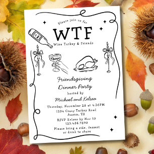 Rolig handritad Friendsgiving WTF middagspartaj Inbjudningar