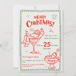 Rolig Handritad Klotter God Jul Cocktail Inbjudningar